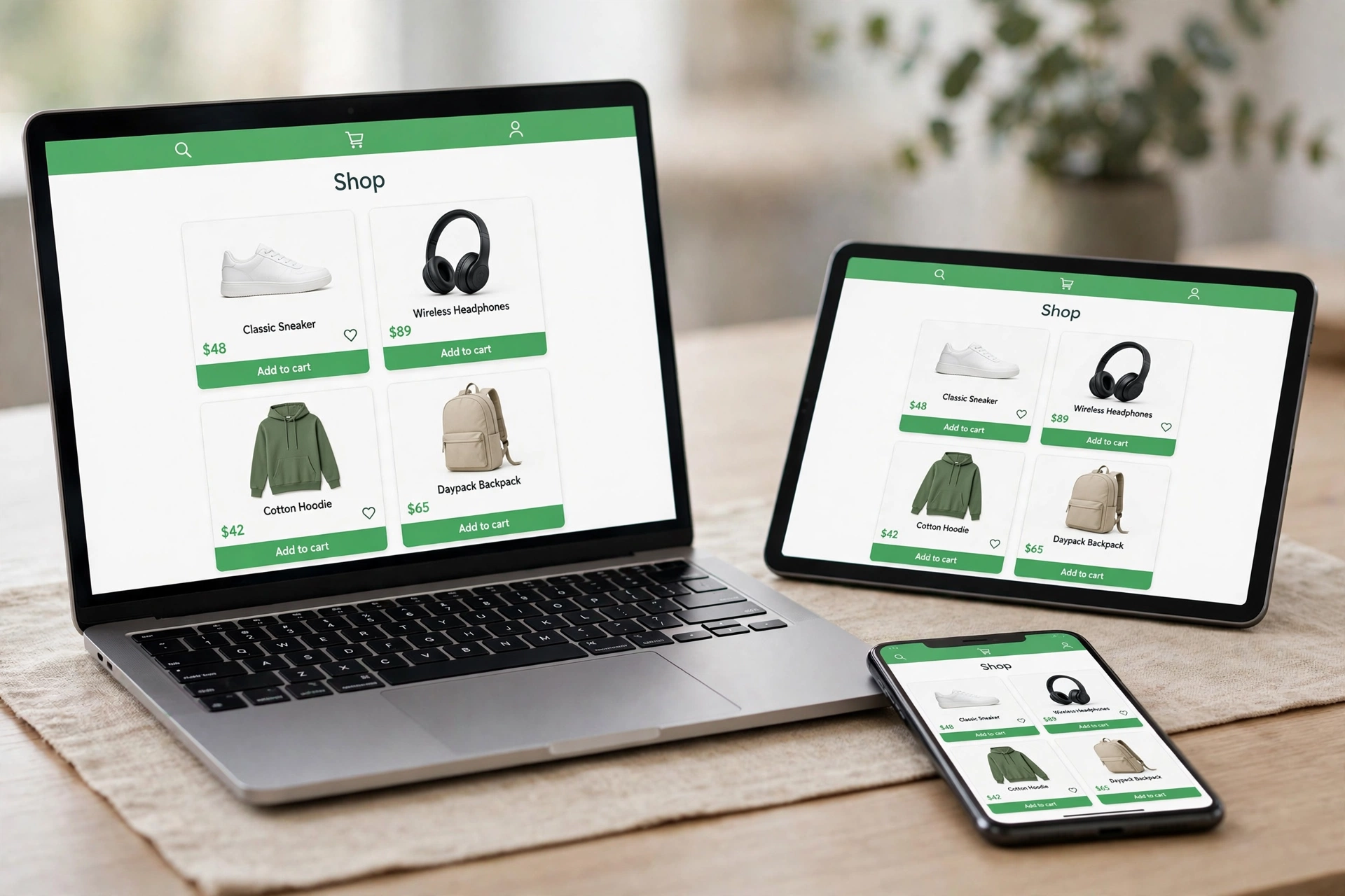 eShop on laptop, tablet and phone